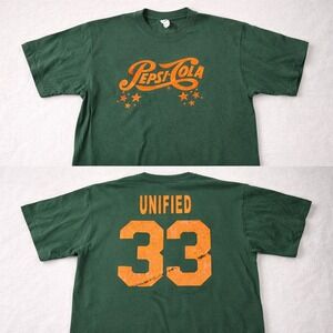 Pepsi Cola Graphic T Shirt Mens L Green Orange Logo Vintage Style Tee